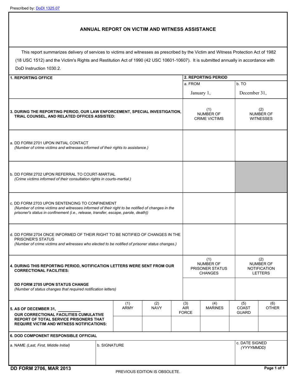 DD Form 2706 Annual Report on Victim and Witness Assistance, Page 1