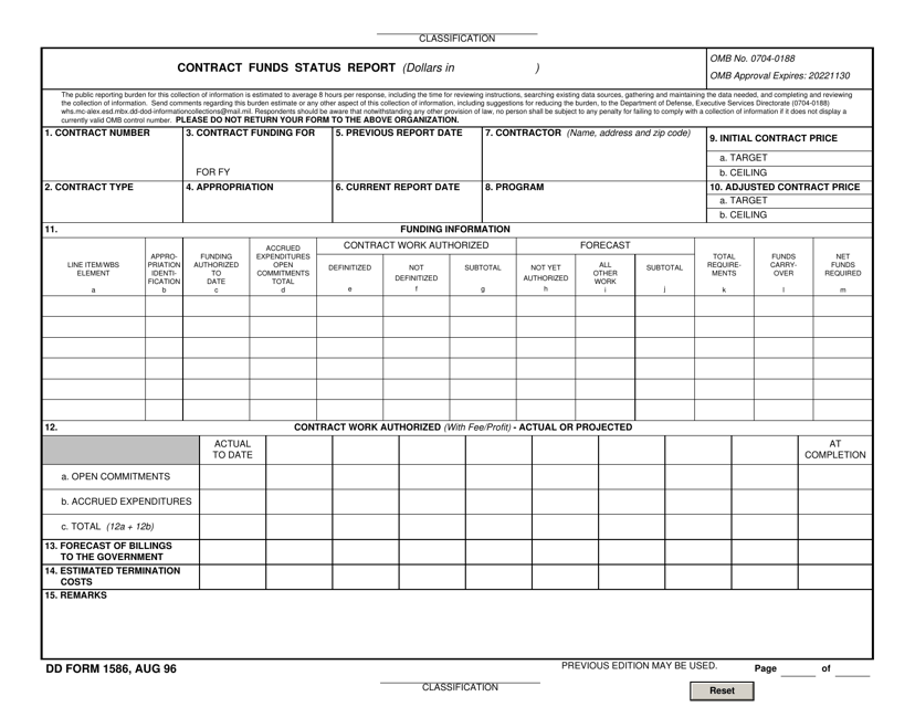DD Form 1586 Contract Funds Status Report