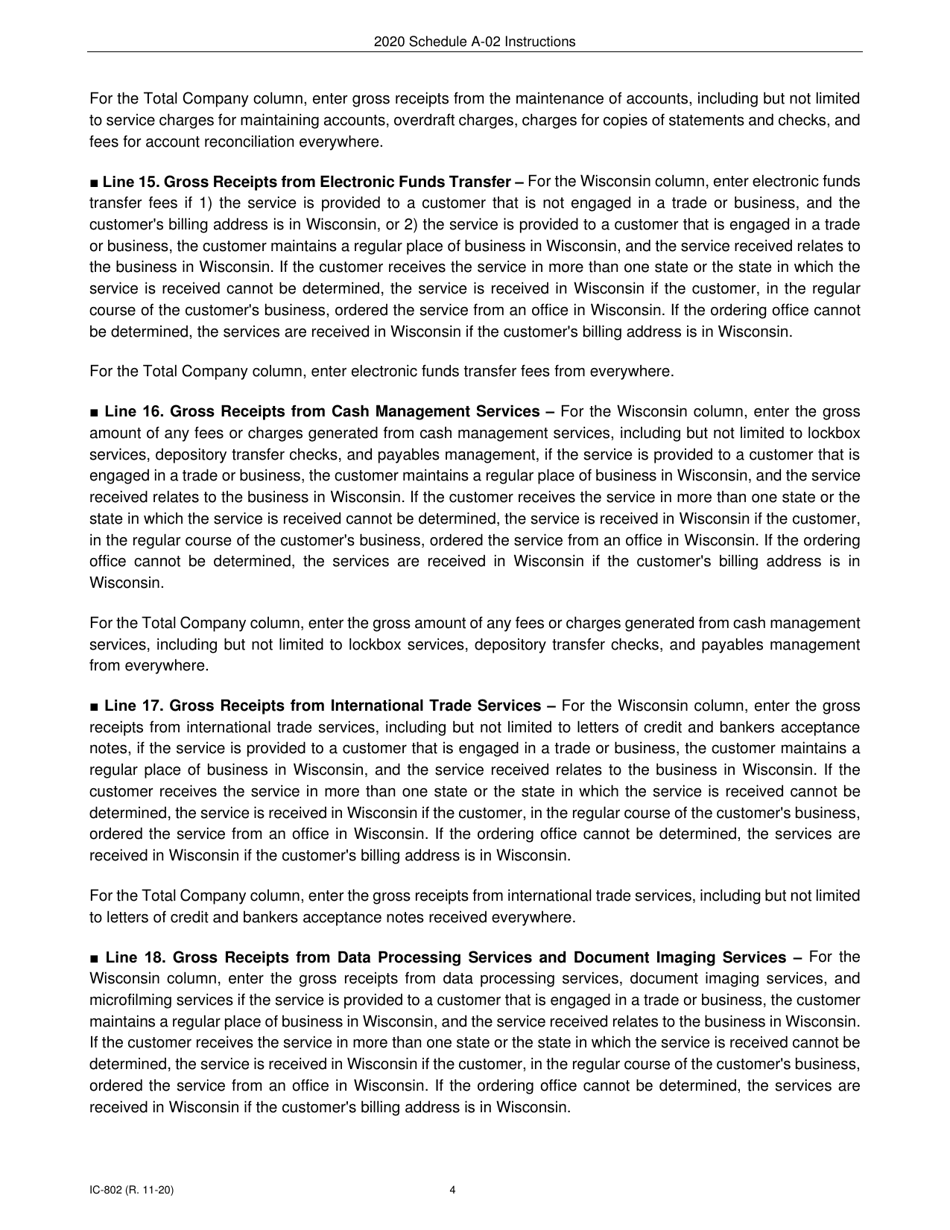 Instructions for Form IC-300 Schedule A-02 Wisconsin Apportionment Percentage for Interstate Financial Institutions - Wisconsin, Page 4