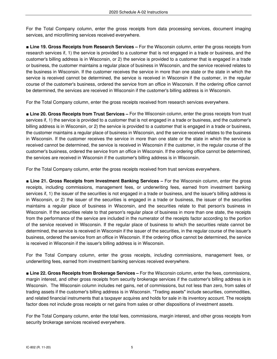 Instructions for Form IC-300 Schedule A-02 Wisconsin Apportionment Percentage for Interstate Financial Institutions - Wisconsin, Page 5