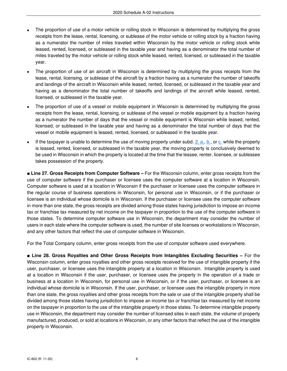 Instructions for Form IC-300 Schedule A-02 Wisconsin Apportionment Percentage for Interstate Financial Institutions - Wisconsin, Page 8
