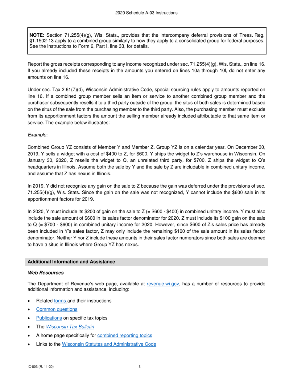 Instructions for Form IC-301 Schedule A-03 Wisconsin Apportionment Percentage for Interstate Motor Carriers - Wisconsin, Page 3