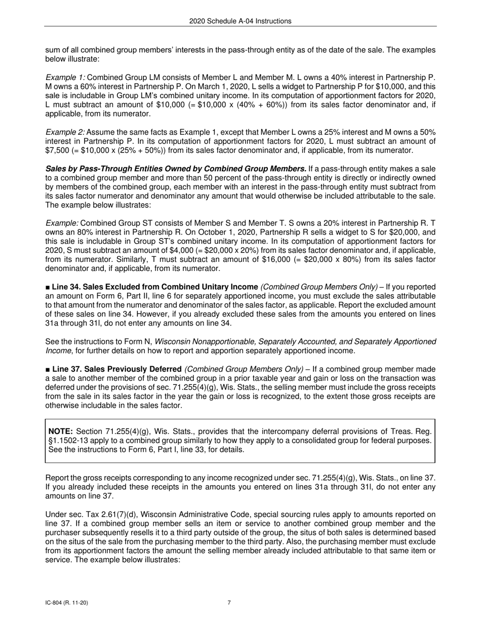 Instructions for Form IC-302 Schedule A-04 Wisconsin Apportionment Percentage for Interstate Telecommunications Companies - Wisconsin, Page 7