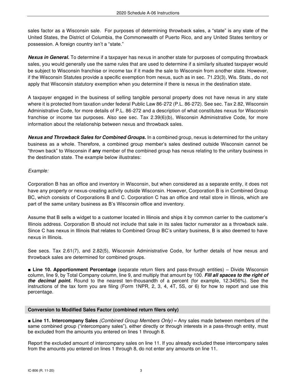 Instructions for Form IC-304 Schedule A-06 Wisconsin Receipts Factor for Interstate Brokers-Dealers, Investment Advisors, Investment Companies, and Underwriters - Wisconsin, Page 3