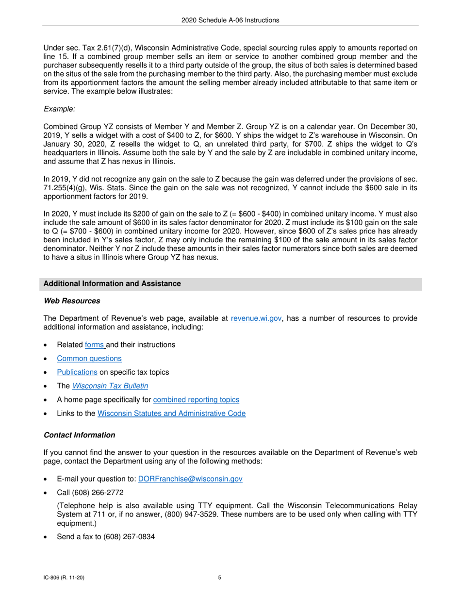 Instructions for Form IC-304 Schedule A-06 Wisconsin Receipts Factor for Interstate Brokers-Dealers, Investment Advisors, Investment Companies, and Underwriters - Wisconsin, Page 5