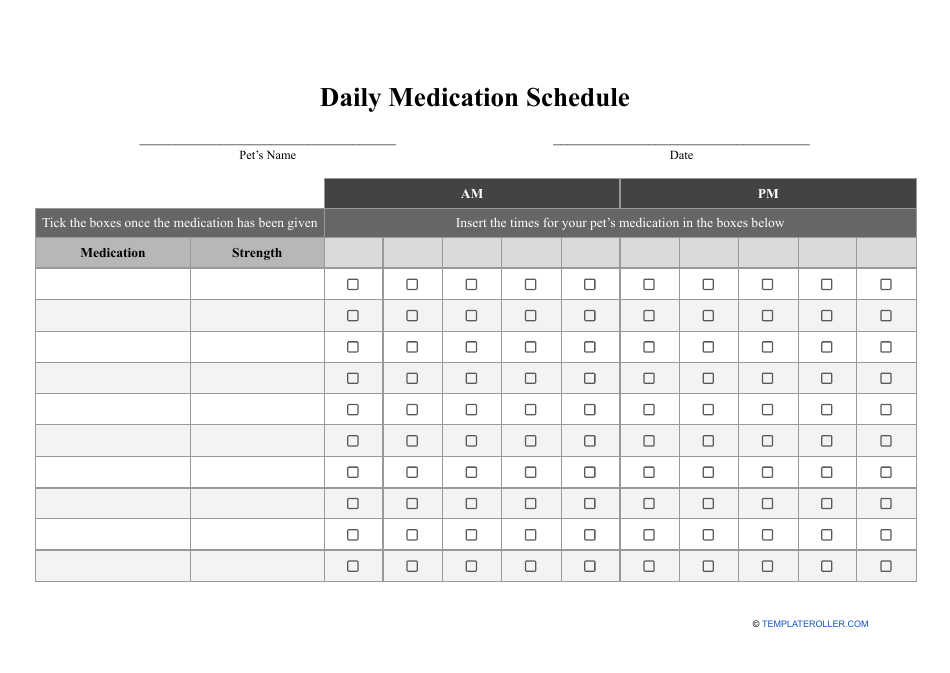 Printable Pet Medication Chart