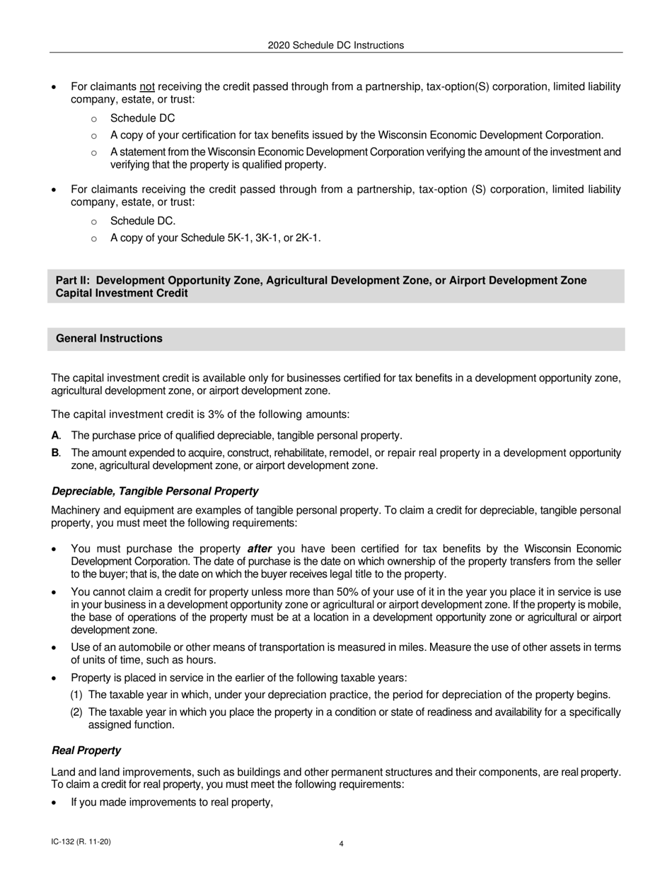 Instructions for Form IC-032 Schedule DC Wisconsin Development Zones Credits - Wisconsin, Page 4