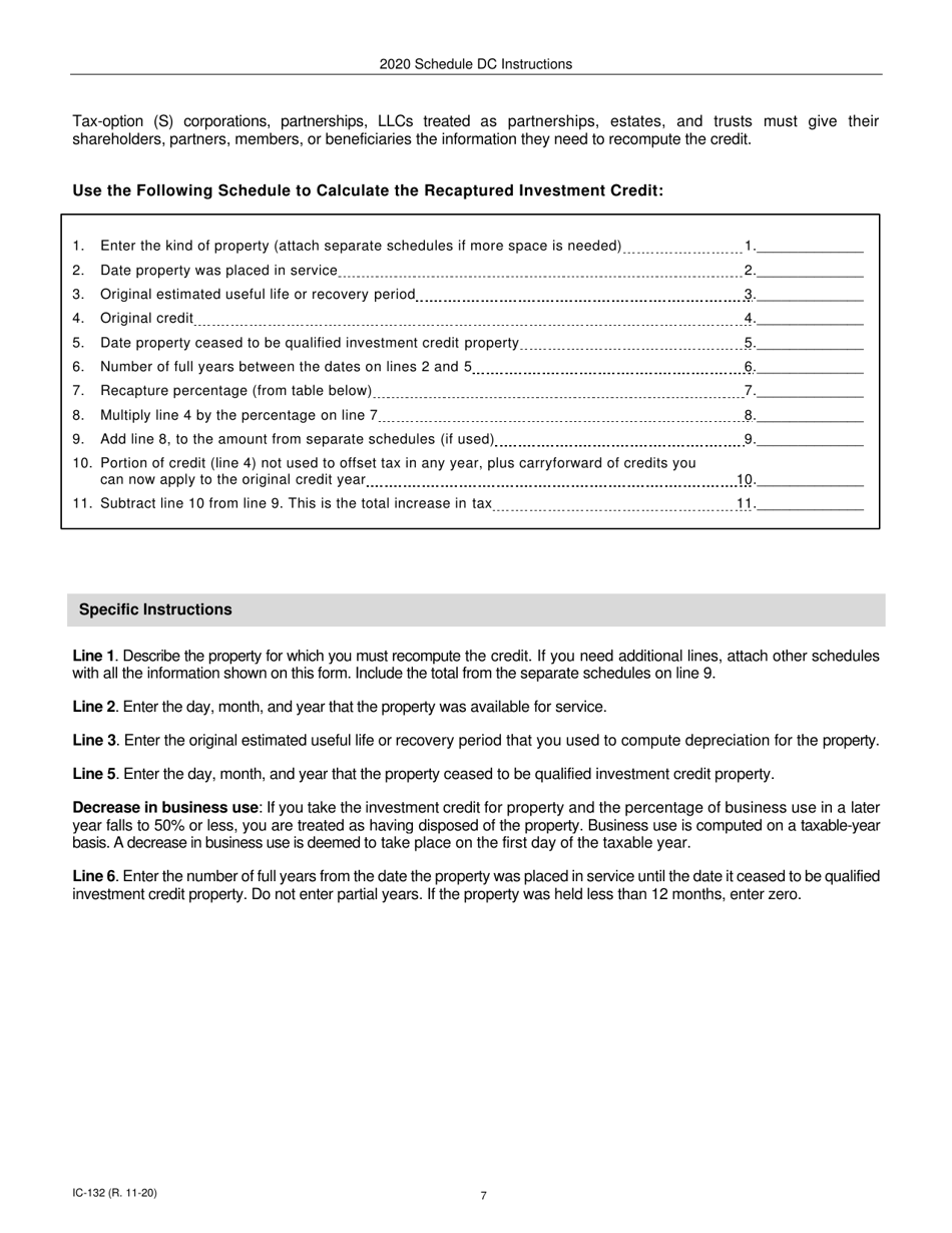 Instructions for Form IC-032 Schedule DC Wisconsin Development Zones Credits - Wisconsin, Page 7