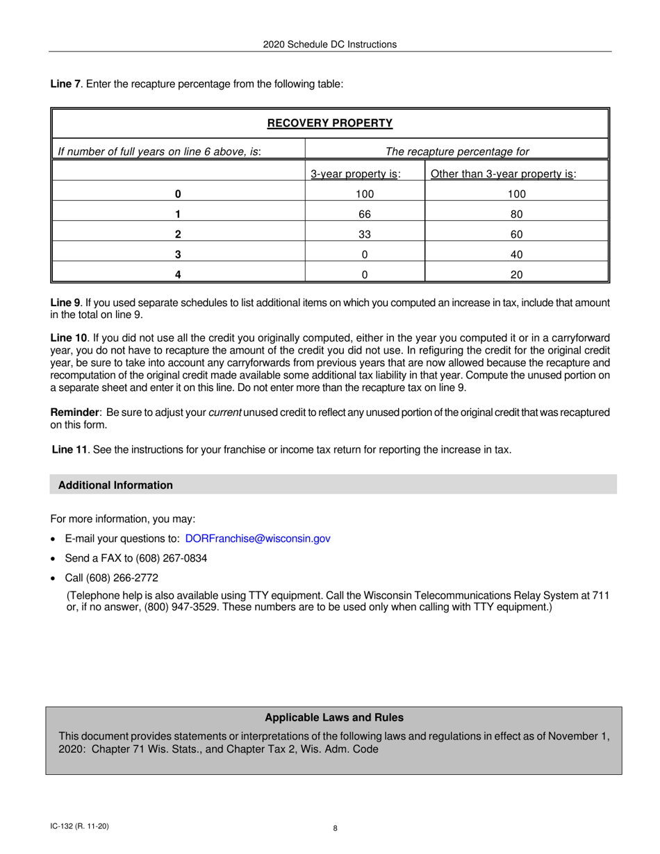 Instructions for Form IC-032 Schedule DC Wisconsin Development Zones Credits - Wisconsin, Page 8