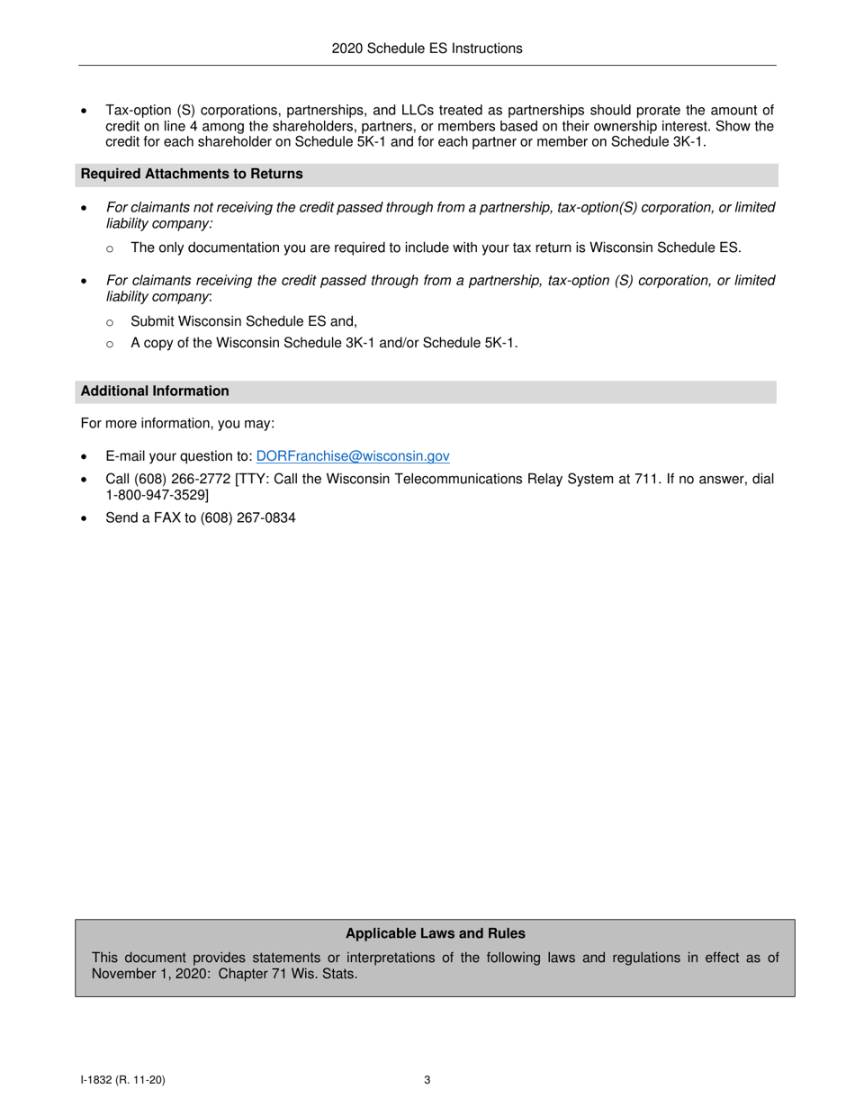 Instructions for Form I-832 Schedule ES Employee College Savings Account Contribution Credit - Wisconsin, Page 3