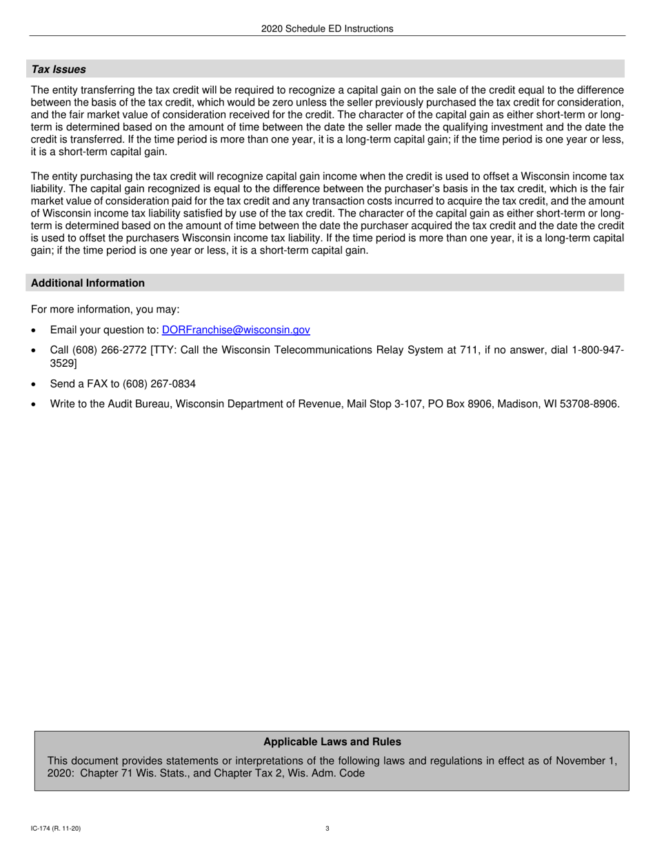 Instructions for Form IC-074 Schedule ED Wisconsin Economic Development Tax Credit - Wisconsin, Page 3