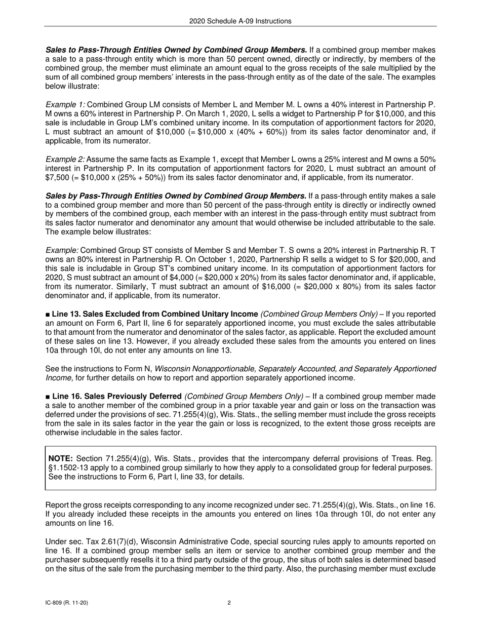 Instructions for Form IC-307 Schedule A-09 Wisconsin Apportionment Percentage for Interstate Railroads - Wisconsin, Page 2