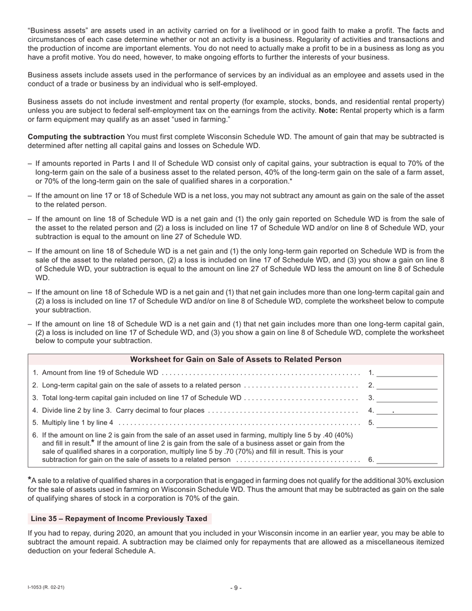 Instructions for Form I-053I Schedule M Additions to and Subtractions From Income - Wisconsin, Page 10