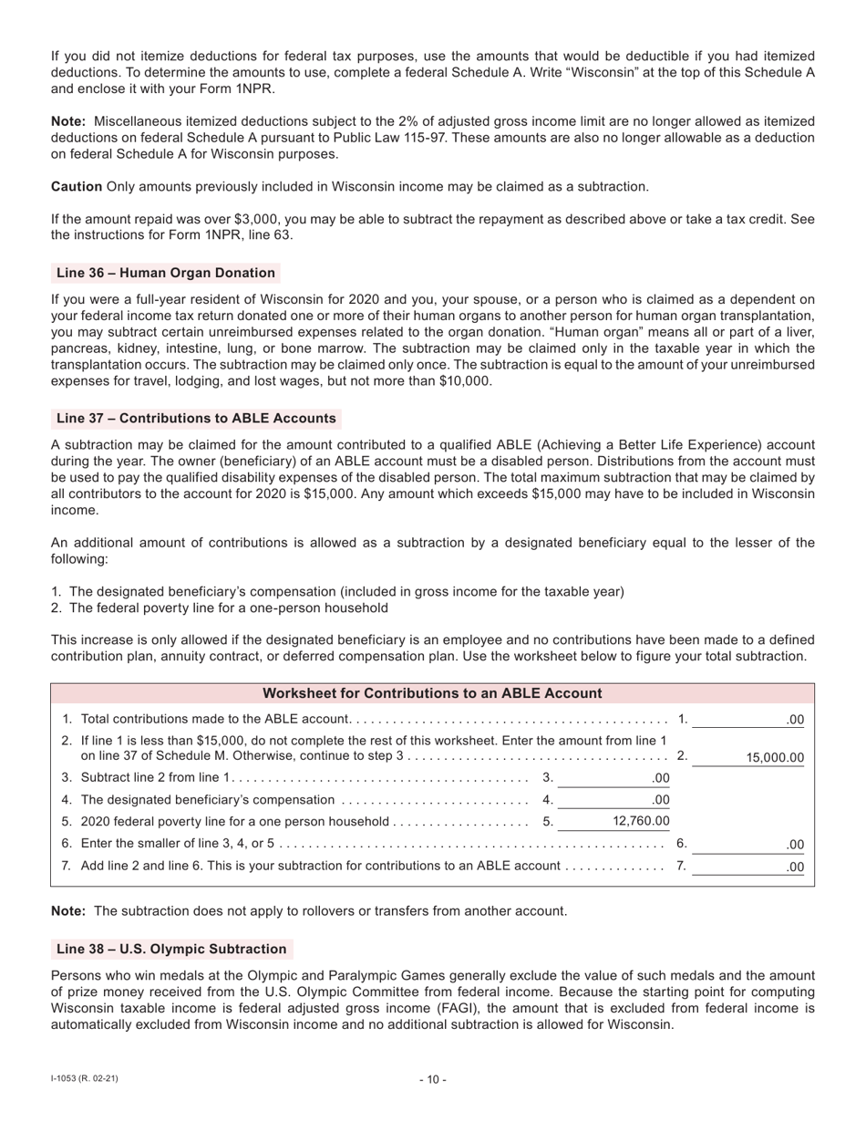 Instructions for Form I-053I Schedule M Additions to and Subtractions From Income - Wisconsin, Page 11