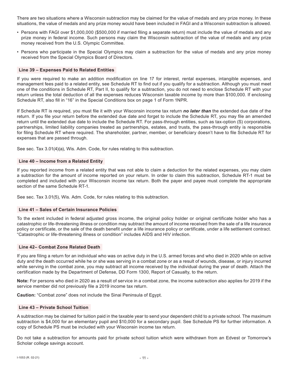 Instructions for Form I-053I Schedule M Additions to and Subtractions From Income - Wisconsin, Page 12