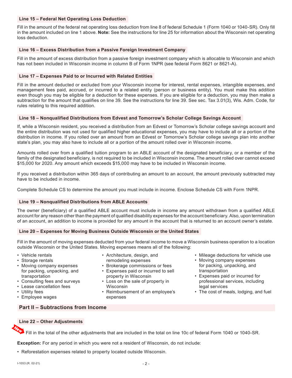 Instructions for Form I-053I Schedule M Additions to and Subtractions From Income - Wisconsin, Page 3