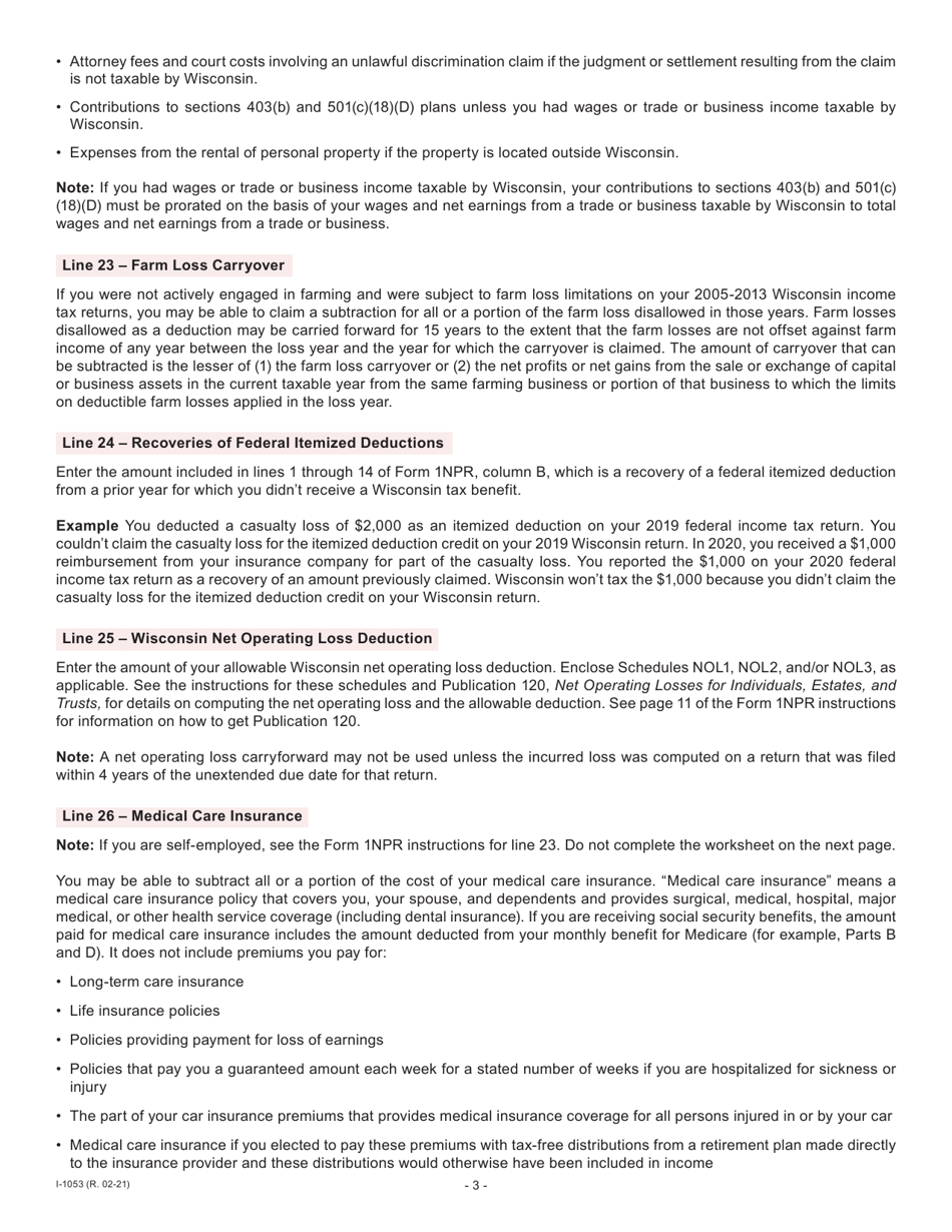 Instructions for Form I-053I Schedule M Additions to and Subtractions From Income - Wisconsin, Page 4