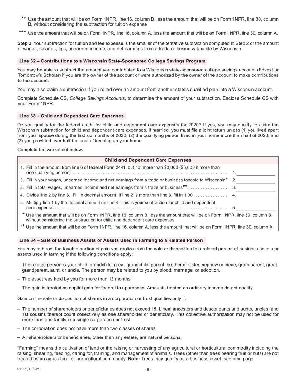 Instructions for Form I-053I Schedule M Additions to and Subtractions From Income - Wisconsin, Page 9