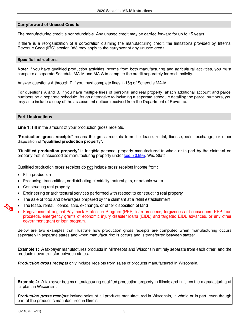 Instructions for Form IC-016 Schedule MA-M Wisconsin Manufacturing Credit - Wisconsin, Page 3