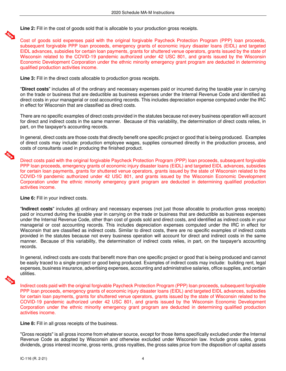 Instructions for Form IC-016 Schedule MA-M Wisconsin Manufacturing Credit - Wisconsin, Page 4