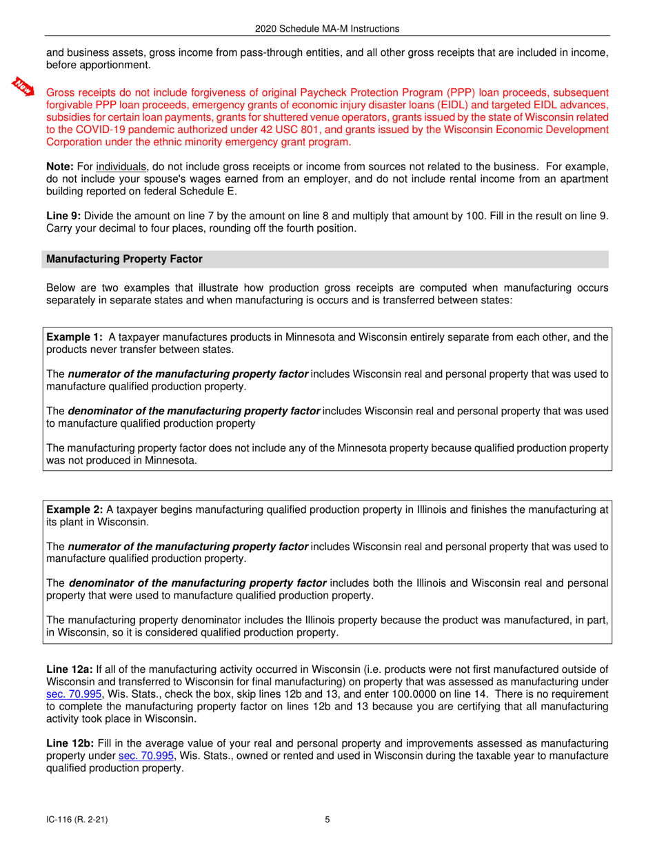 Instructions for Form IC-016 Schedule MA-M Wisconsin Manufacturing Credit - Wisconsin, Page 5