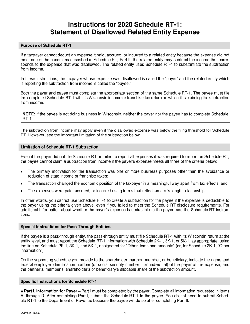 Instructions for Form IC-076 Schedule RT-1 Statement of Disallowed Related Entity Expense - Wisconsin, Page 1