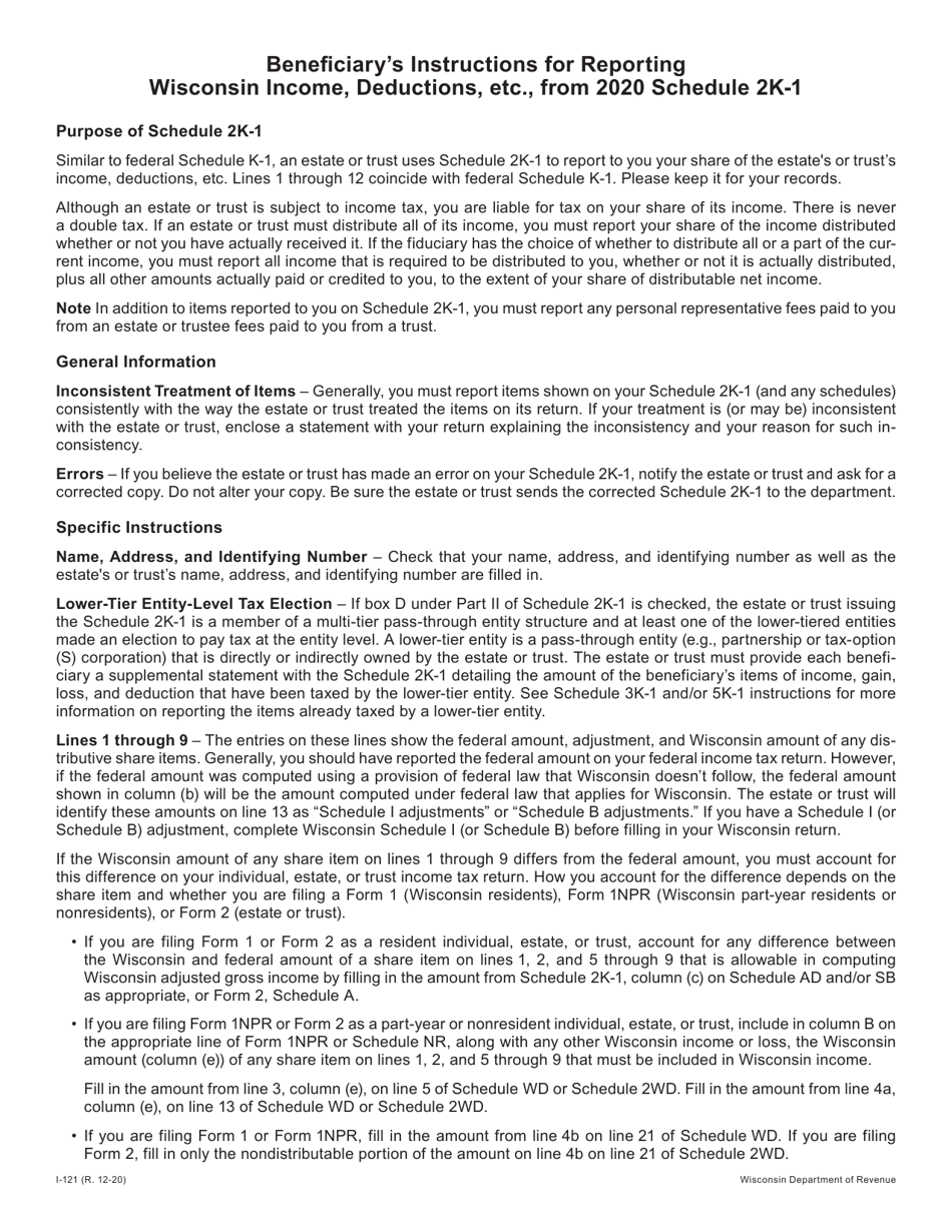 Instructions for Schedule 2K-1 Beneficiarys Share of Income, Deductions, Etc. - Wisconsin, Page 1