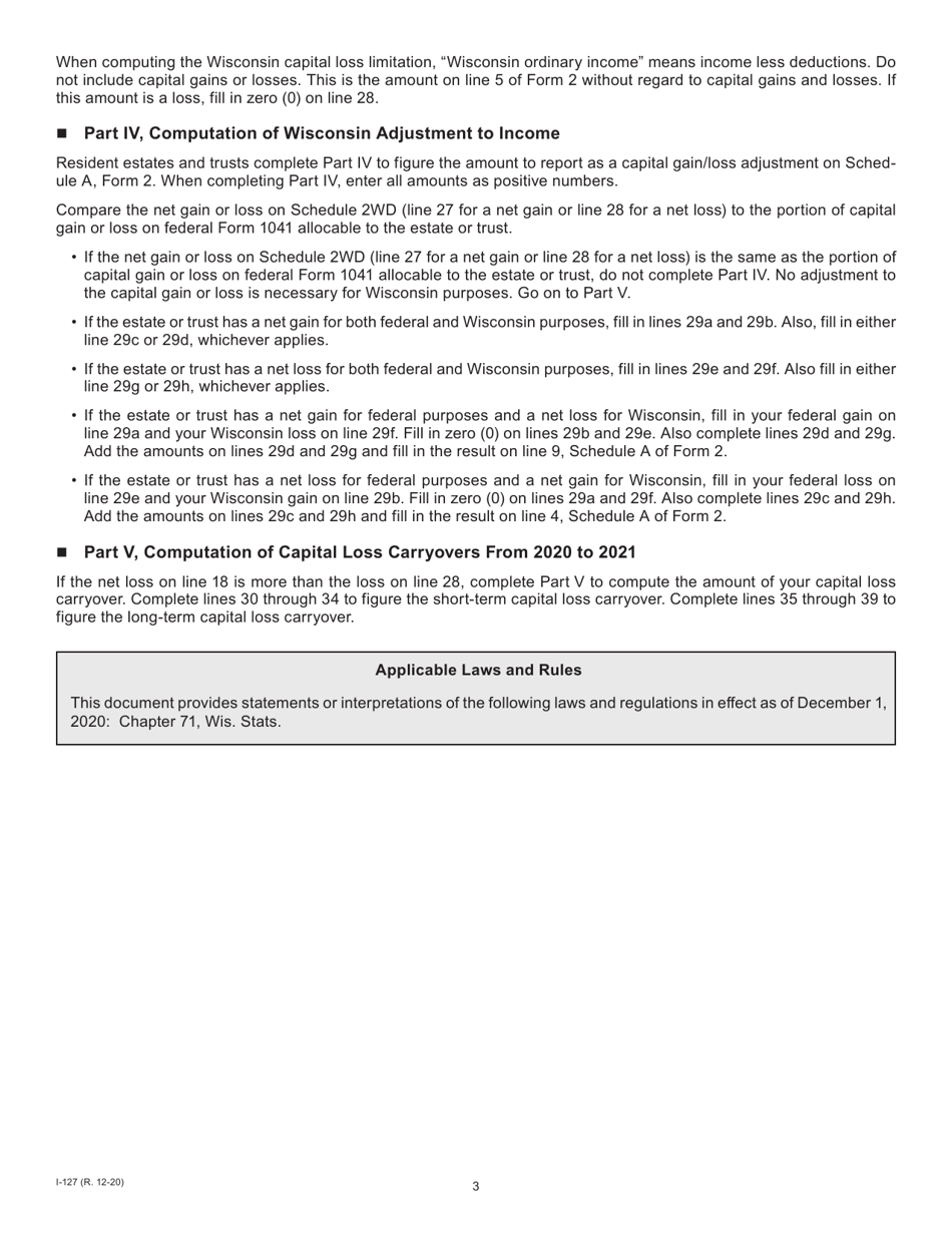 Instructions for Form I-027 Schedule 2WD Capital Gains and Losses - Wisconsin, Page 3