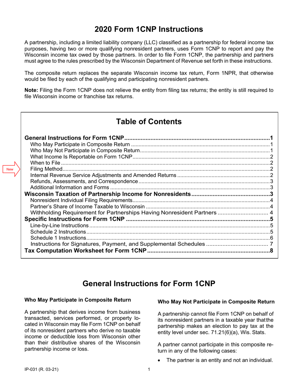 Instructions for Form 1CNP, IP-031 Composite Wisconsin Individual Income Tax Return for Nonresident Partners - Wisconsin, Page 1