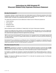 Instructions for Form IC-075 Schedule RT Wisconsin Related Entity Expenses Disclosure Statement - Wisconsin