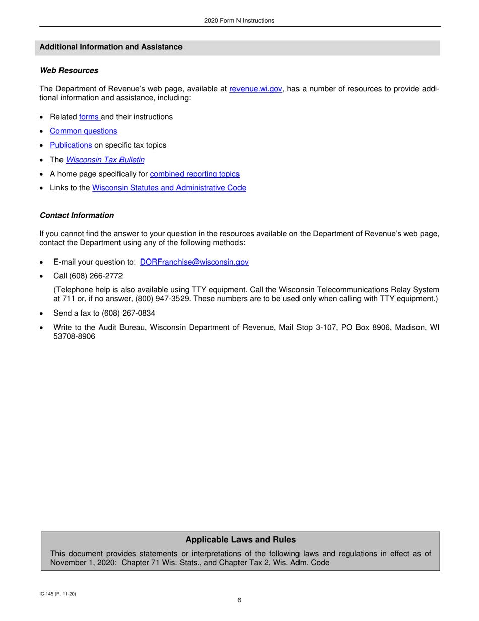 Instructions for Form N, IC-045 Wisconsin Nonapportionable, Separately Accounted, and Separately Apportioned Income - Wisconsin, Page 6
