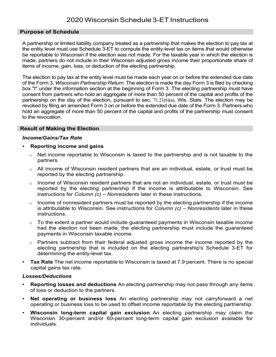 Instructions for Form IP-040 Schedule 3-ET Entity-Level Tax Computation - Wisconsin, Page 1