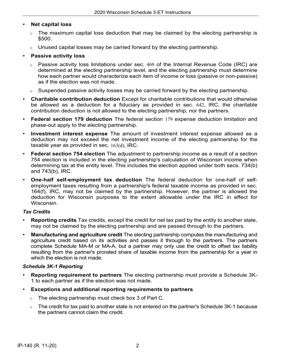Instructions for Form IP-040 Schedule 3-ET Entity-Level Tax Computation - Wisconsin, Page 2