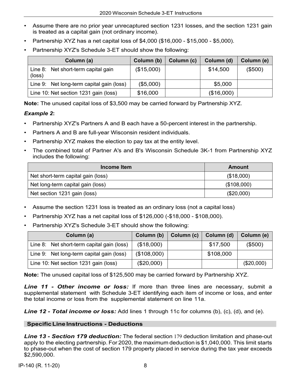 Instructions for Form IP-040 Schedule 3-ET Entity-Level Tax Computation - Wisconsin, Page 8