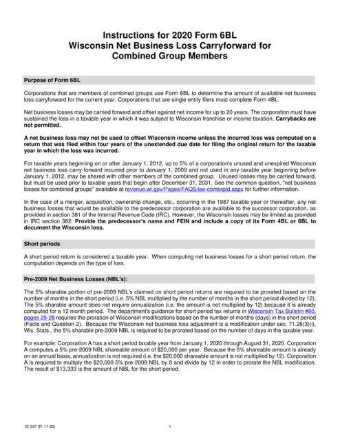 Form 6BL, IC-247 2020 Printable Pdf