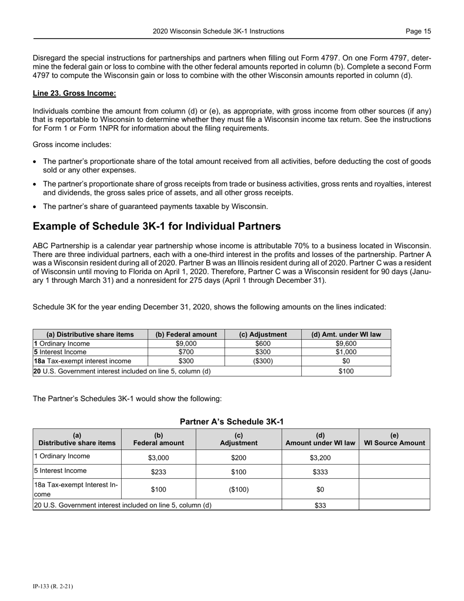 Instructions for Form IP-032 Schedule 3K-1 Partners Share of Income, Deductions, Credits, Etc. - Wisconsin, Page 16