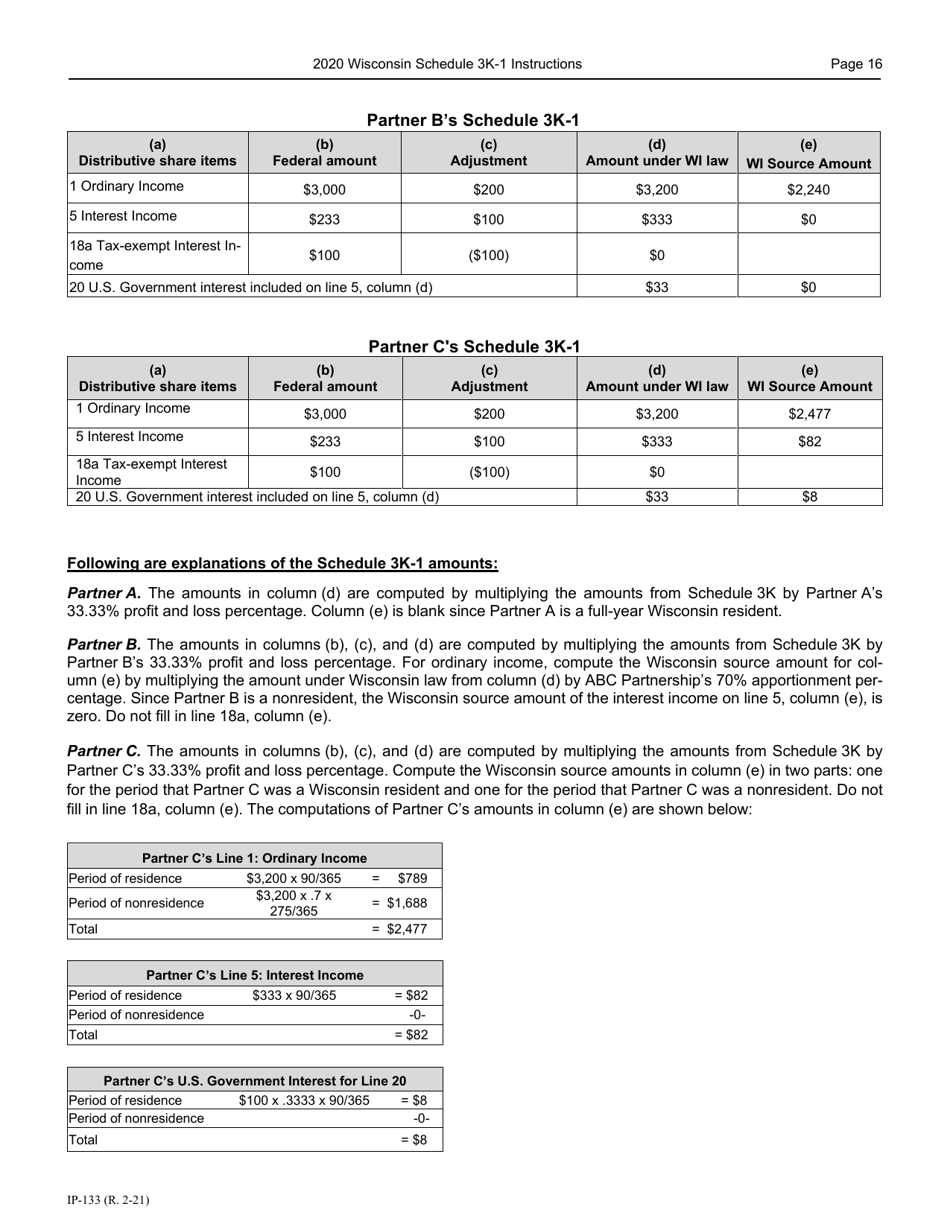 Instructions for Form IP-032 Schedule 3K-1 Partners Share of Income, Deductions, Credits, Etc. - Wisconsin, Page 17