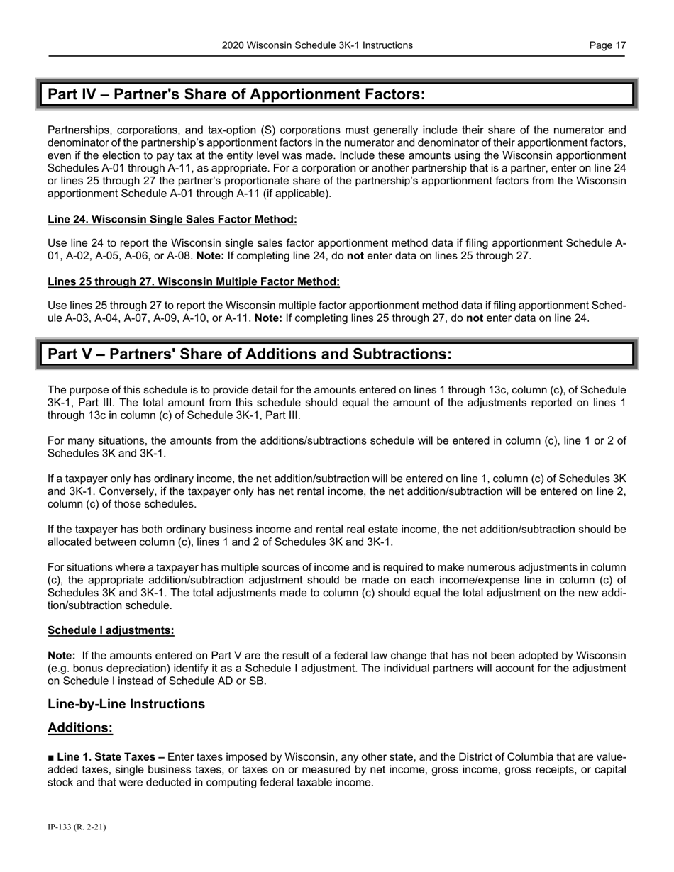 Instructions for Form IP-032 Schedule 3K-1 Partners Share of Income, Deductions, Credits, Etc. - Wisconsin, Page 18