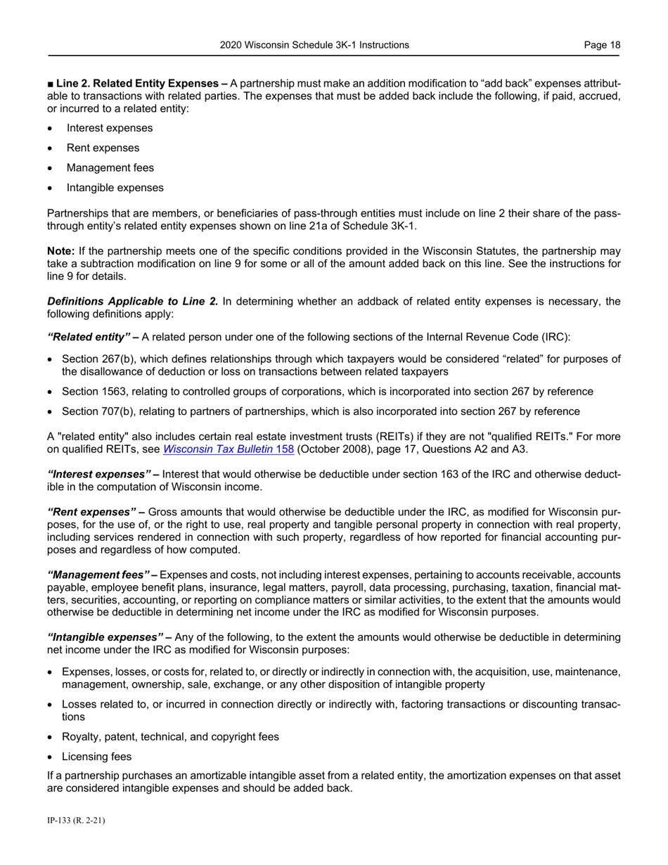Instructions for Form IP-032 Schedule 3K-1 Partners Share of Income, Deductions, Credits, Etc. - Wisconsin, Page 19