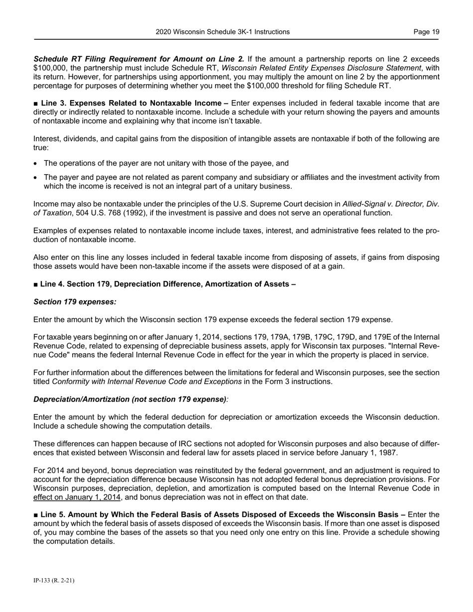 Instructions for Form IP-032 Schedule 3K-1 Partners Share of Income, Deductions, Credits, Etc. - Wisconsin, Page 20