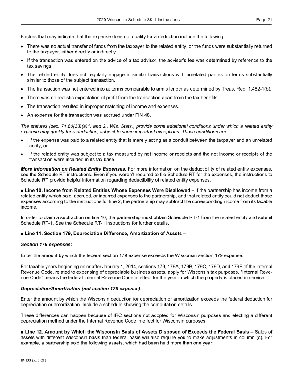 Instructions for Form IP-032 Schedule 3K-1 Partners Share of Income, Deductions, Credits, Etc. - Wisconsin, Page 22