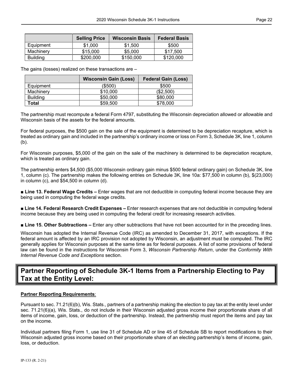 Instructions for Form IP-032 Schedule 3K-1 Partners Share of Income, Deductions, Credits, Etc. - Wisconsin, Page 23