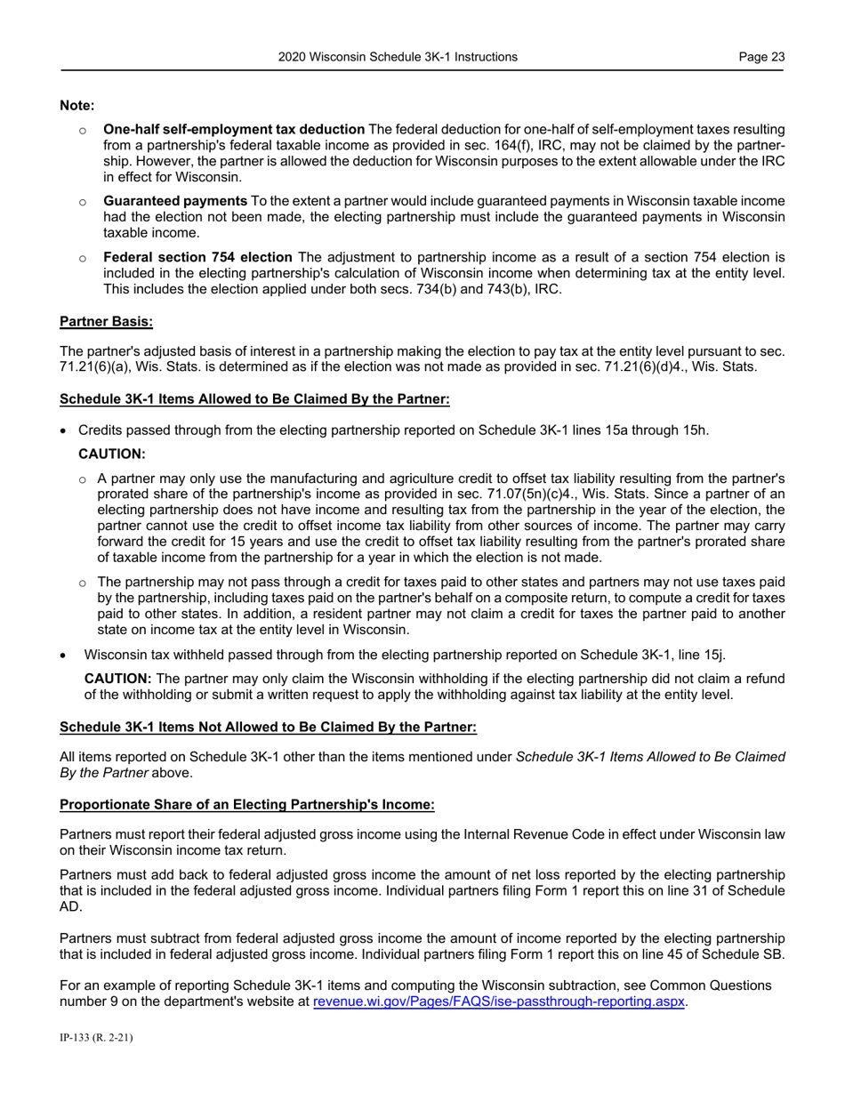 Instructions for Form IP-032 Schedule 3K-1 Partners Share of Income, Deductions, Credits, Etc. - Wisconsin, Page 24
