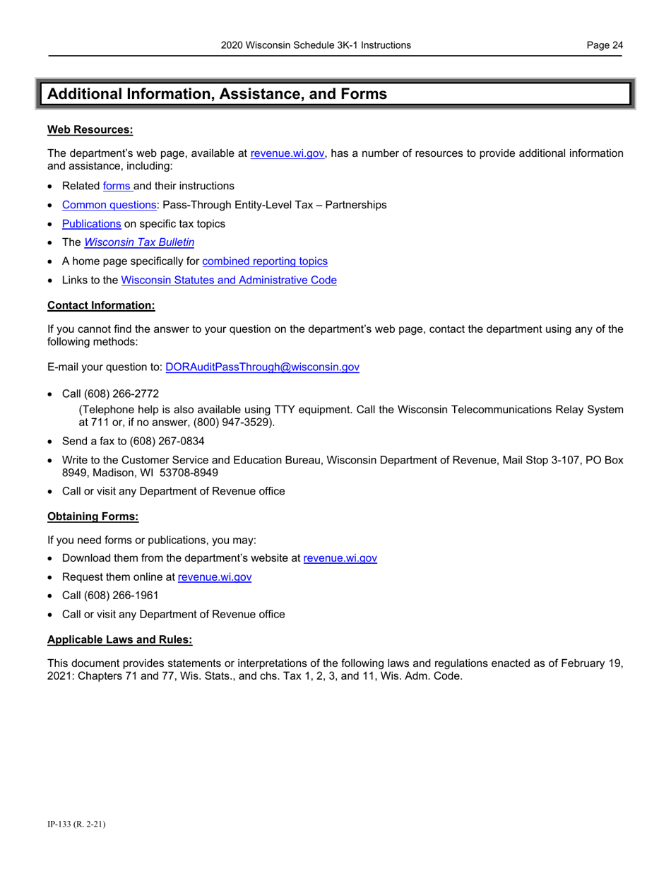 Instructions for Form IP-032 Schedule 3K-1 Partners Share of Income, Deductions, Credits, Etc. - Wisconsin, Page 25