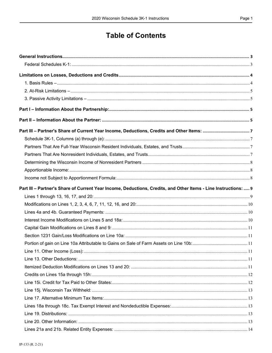 Instructions for Form IP-032 Schedule 3K-1 Partners Share of Income, Deductions, Credits, Etc. - Wisconsin, Page 2