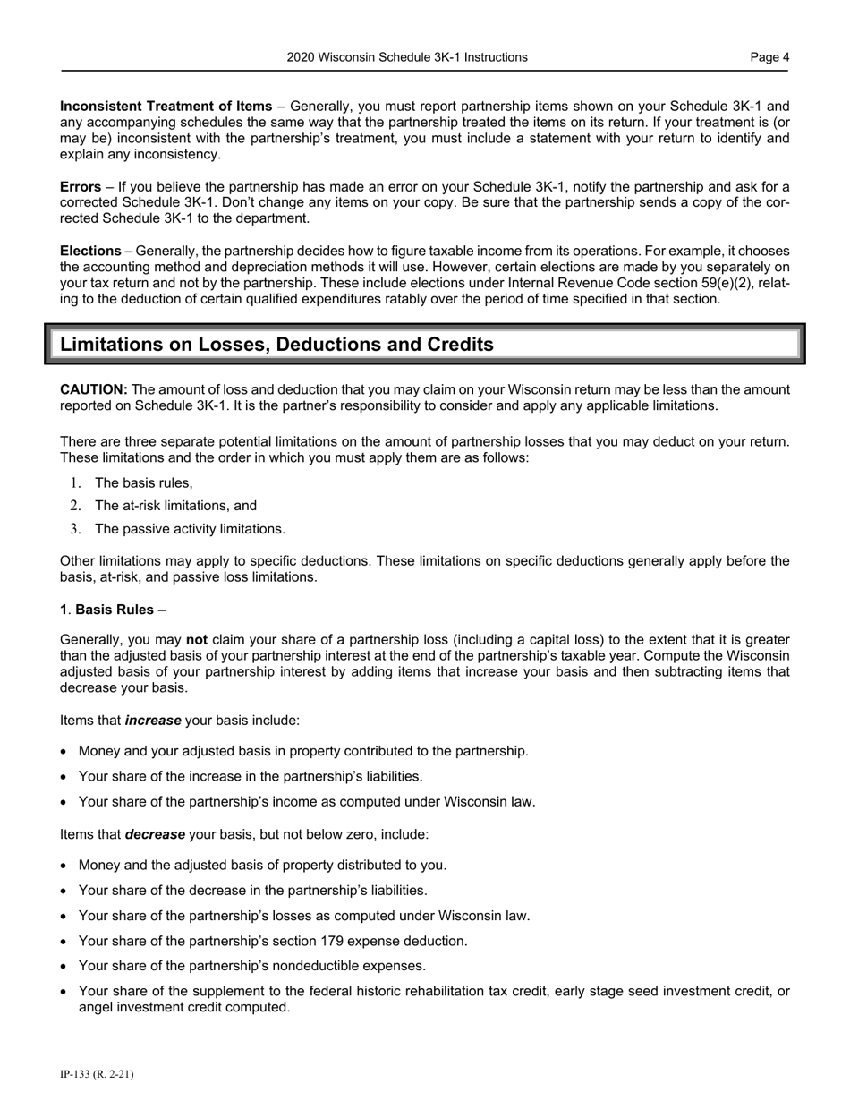 Instructions for Form IP-032 Schedule 3K-1 Partners Share of Income, Deductions, Credits, Etc. - Wisconsin, Page 5