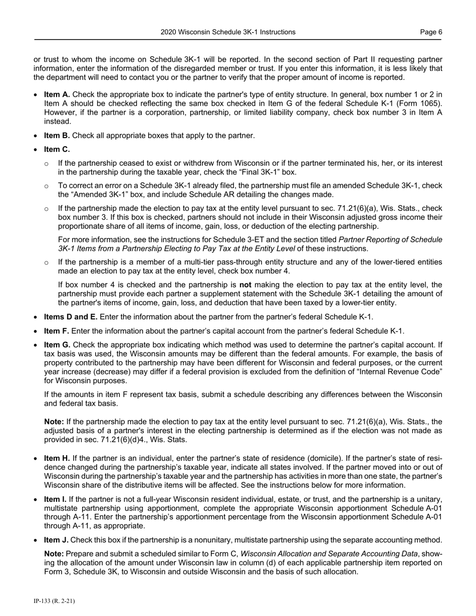 Instructions for Form IP-032 Schedule 3K-1 Partners Share of Income, Deductions, Credits, Etc. - Wisconsin, Page 7