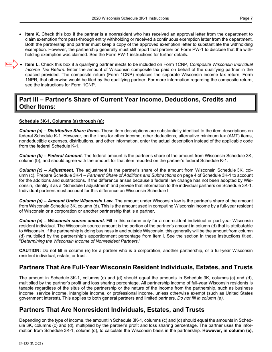 Instructions for Form IP-032 Schedule 3K-1 Partners Share of Income, Deductions, Credits, Etc. - Wisconsin, Page 8