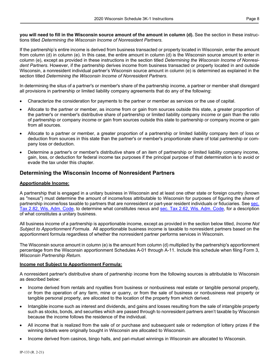 Instructions for Form IP-032 Schedule 3K-1 Partners Share of Income, Deductions, Credits, Etc. - Wisconsin, Page 9