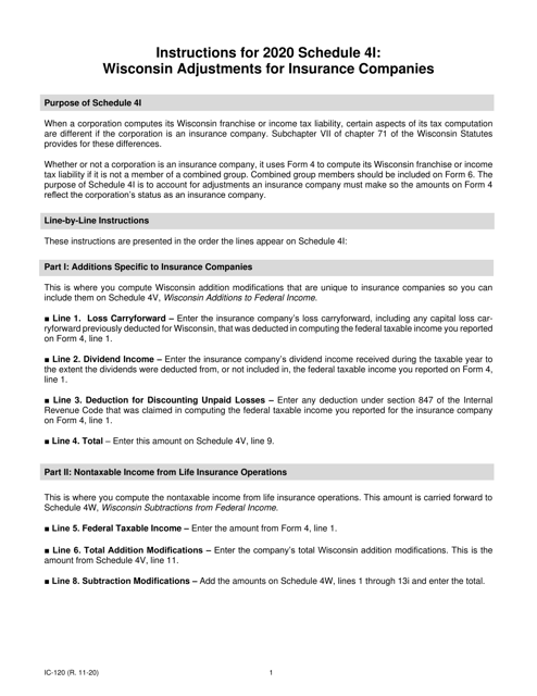 Form IC-020C Schedule 4I 2020 Printable Pdf